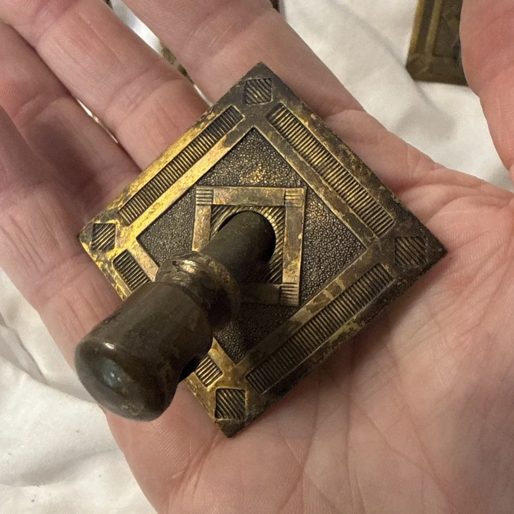 Vintage Lot Brass 6 Arts & Crafts drawer Square Ring pull Steampunk Boho Diamond